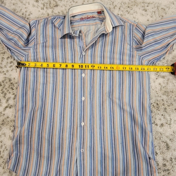 Robert Graham SZ M Multicolor Striped Button Down Shirt Embroidered Flip Cuffs - Picture 9 of 11